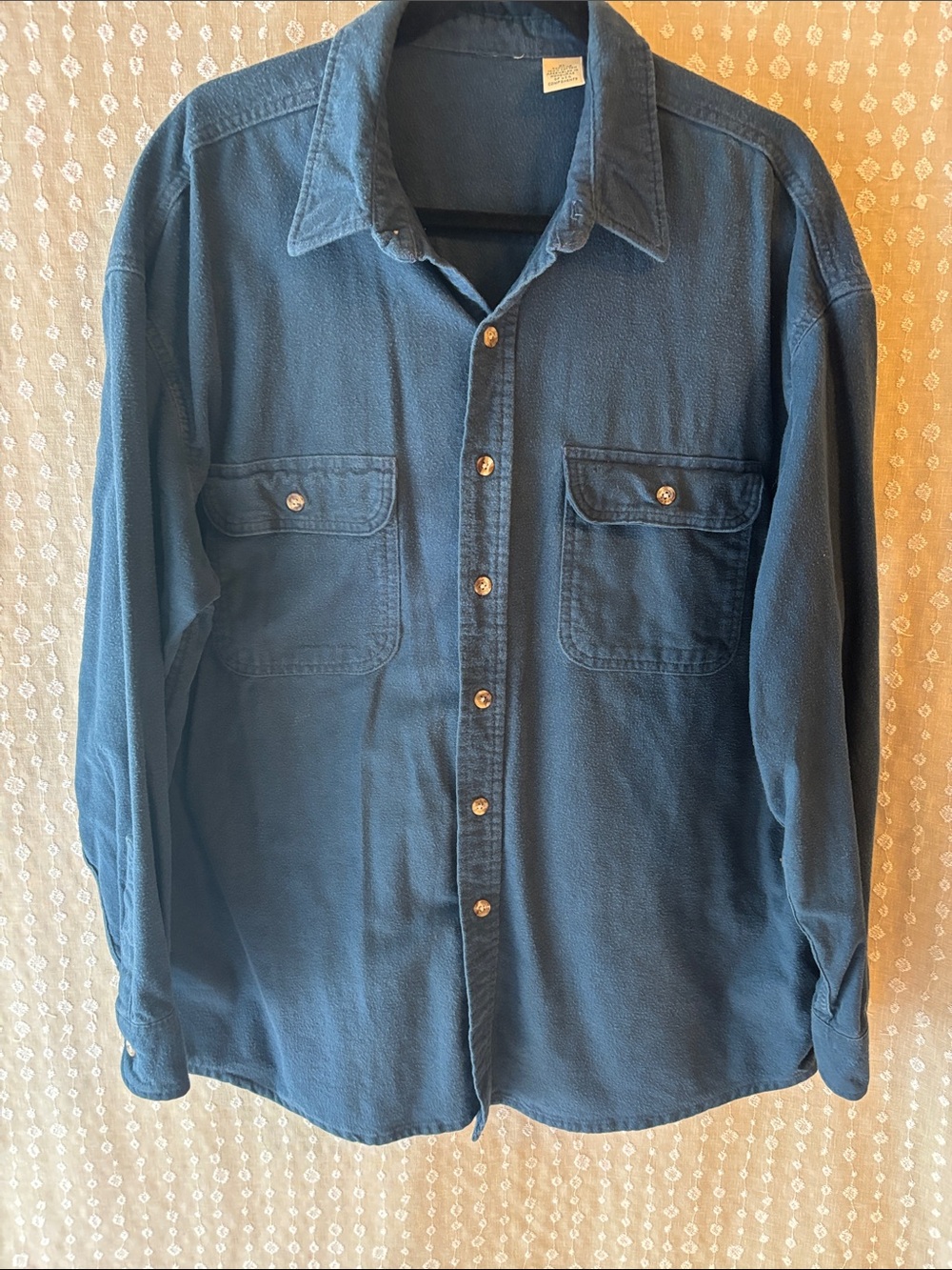 Men's Casual Button-Down Flannel Shirt in Dark Blue